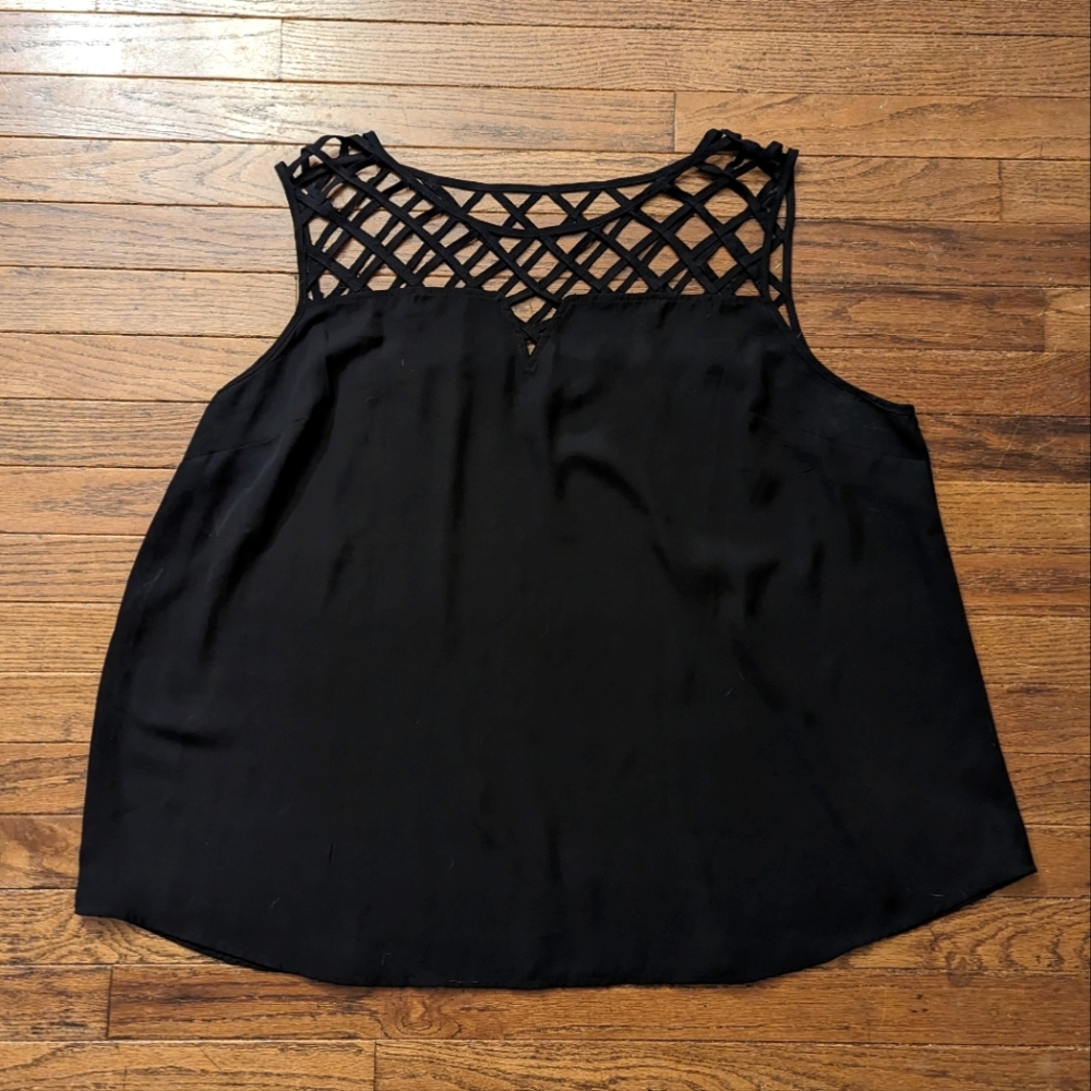 Torrid Black Sleeveless Blouse with Lattice Detail